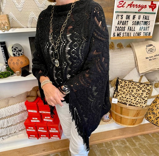 Black Scallop Lace Poncho