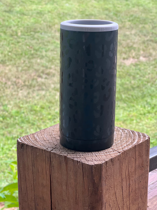 Black Leopard Slim Koozie