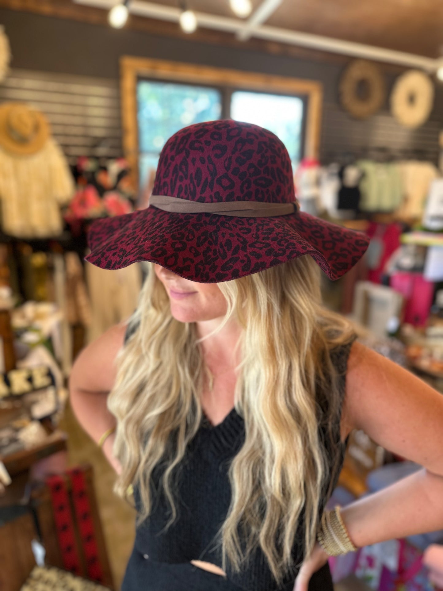 Maroon Leopard Hat