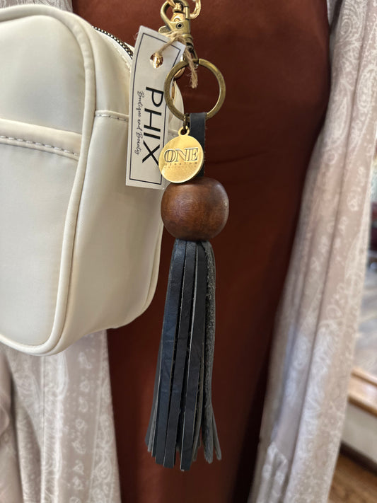 Black Leather Tassel Keychain